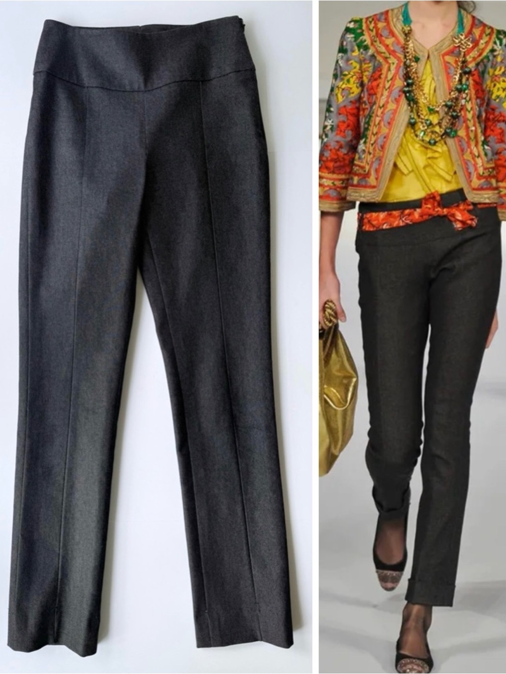 Oscar De La Renta Ready to Wear RTW Black Cotton Twill Straight Leg Trousers 2